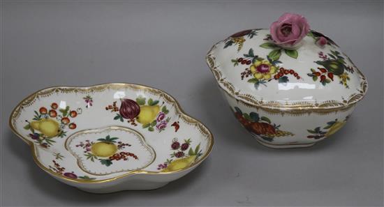 A Helena Wolfsohn, Dresden small tureen, cover and stand, late 19th century, total length 23.5cm